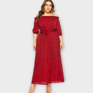 Pink Blush Womens Dress Sz 2X‎ Red Leopard Chiffon Maxi Cottagecore Whimsicore